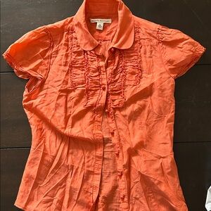 Banana Republic Orange Ruffle-Front Short Sleeve Button-Down Blouse